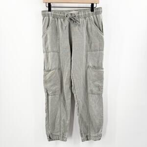 C&C California Pant Size Small Cargo Linen Blend Pull On Stretch Waist Cropped
